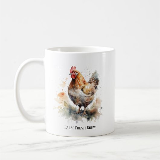Farmyard Charm: 水彩画のニワトリの芸術 コーヒーマグカップ (左)