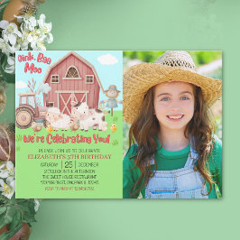 Farmyard Girl Birthday Photo – Cute Barn Animals  招待状
