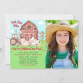 Farmyard Girl Birthday Photo – Cute Barn Animals  招待状 (正面)