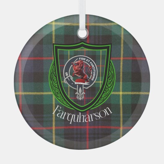 Farquharson Scottish Clan Tartan & Crest ガラスオーナメント (正面)