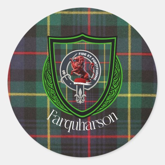 Farquharson Scottish Clan Tartan & Crest ラウンドシール (正面)