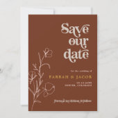 FARRAHレトロ70のRustフローラ写真Save the Date 招待状 (正面)
