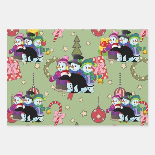 Farting Christmas Snowmen Pattern ラッピングペーパーシート (正面3)