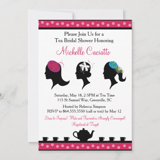 Fascinatorの帽子の茶ブライダルシャワーの招待状 招待状 (正面)