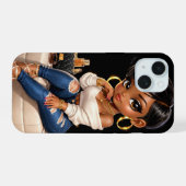 Fashion Black Girl Phone Case – Luxury Aesthetic iPhone 15ケース (裏面横)