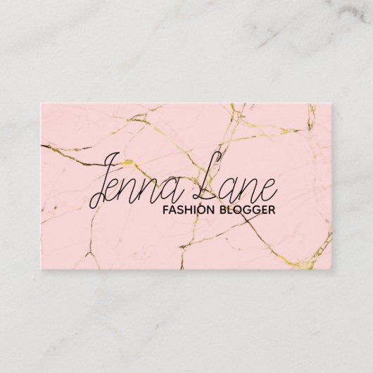 fashion blogger marble modern pink business card 名刺 (正面)