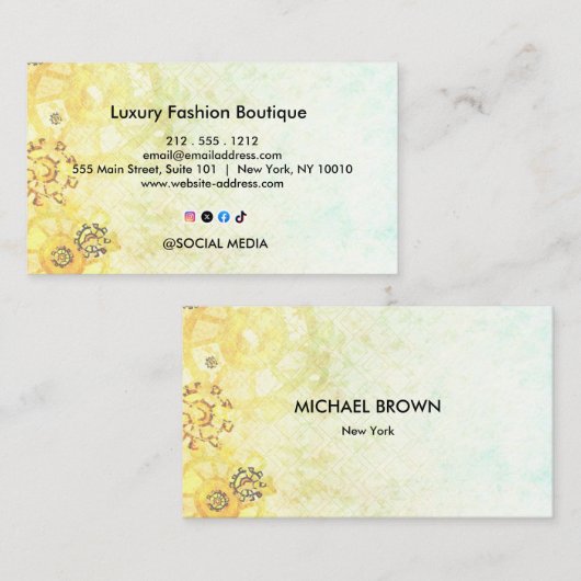 Fashion Boutique Gold Elegant Business Card 名刺 (正面/裏面)