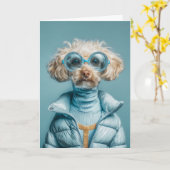 Fashion Dog In Blue Outfit カード (黄色い花)