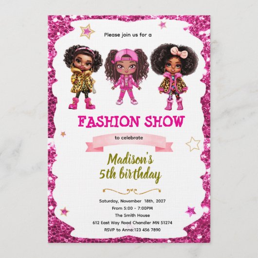 Fashion Doll Birthday party Invitation 招待状 (正面)