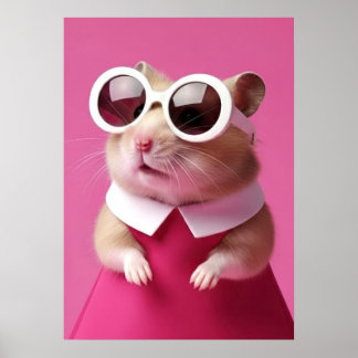 Fashion Hamster in Pink Dress - Cute Animal ポスター