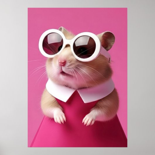 Fashion Hamster in Pink Dress - Cute Animal ポスター (正面)