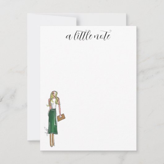 Fashion illustration green dress cards ノートカード (正面)