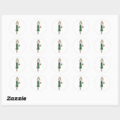 Fashion illustration green dress stickers ラウンドシール (シート)