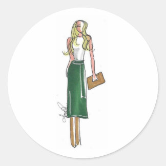 Fashion illustration green dress stickers ラウンドシール