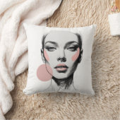 Fashion Line Art Face with Blush Pink Accents – El クッション (ブランケット)