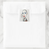 Fashion Model Pop Art Portrait Blue Eyeshadow Red スクエアシール (バッグ)