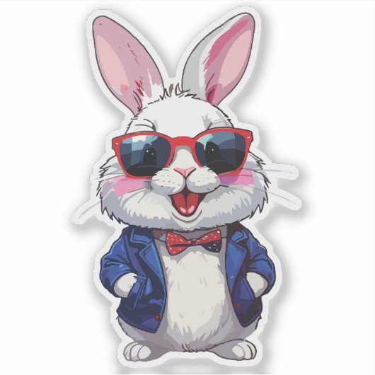 Fashionable Bunny Sticker with Bow and Jacket シール (正面)