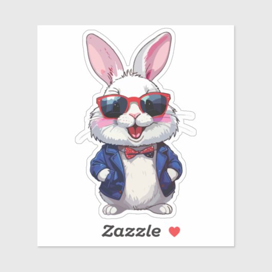 Fashionable Bunny Sticker with Bow and Jacket シール (シート)