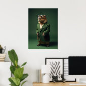 Fashionable Capybara in Green Coat Art ポスター (ホームオフィス)