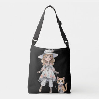 Fashionable girl strolling with her cat クロスボディバッグ