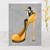 Fashionable Lady in Stiletto Greetings Card カード (黄色い花)