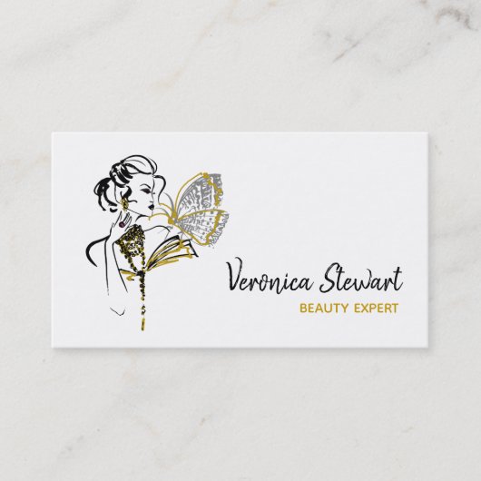 Fashionillustrationの美しいビジネス蝶 名刺 (正面)