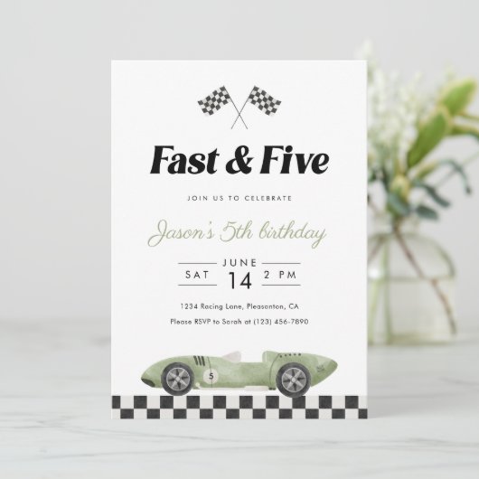 Fast and Five 5歳の誕生日 ヴィンテージ レースカー 招待状 (スタンド正面)