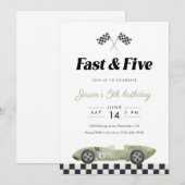 Fast and Five 5歳の誕生日 ヴィンテージ レースカー 招待状 (正面/裏面)