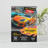Fast and fun race car birthday party 招待状 (スタンド正面)