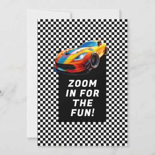 Fast and fun race car birthday party 招待状 (裏面)