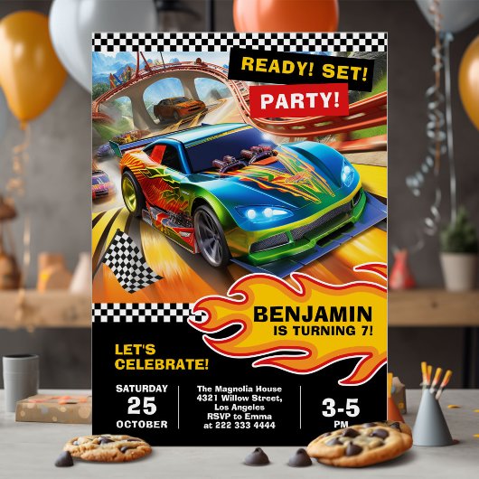 Fast and fun race car birthday party design 招待状