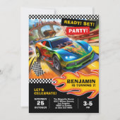 Fast and fun race car birthday party design 招待状 (正面)