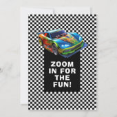Fast and fun race car birthday party design 招待状 (裏面)
