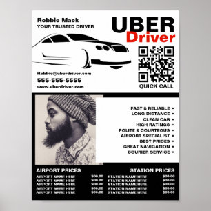 Fast Carロゴ、写真、Uberドライバ、価格表 ポスター