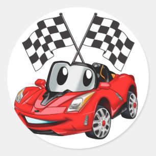 Fast Car Cartoonフラグレース-背面の色を選択 ラウンドシール