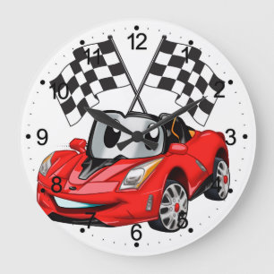 Fast Car Cartoonフラグレース-背面の色を選択 ラージ壁時計