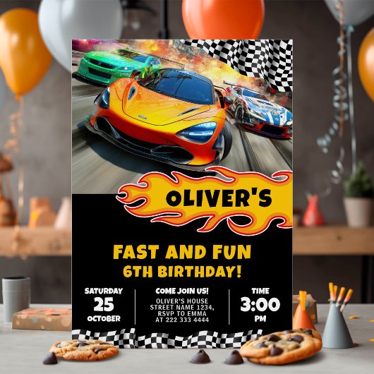 Fast Cars Racing Birthday Party 招待状