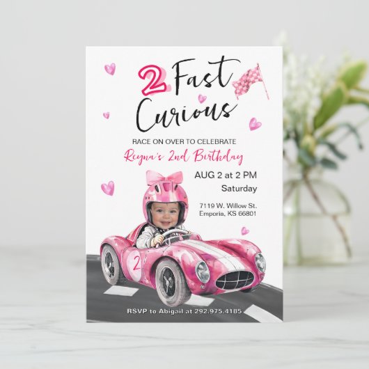 Fast Curious Any Age Birthday Photo Invitation 招待状 (スタンド正面)