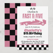 Fast & Five レースカー女子 5歳 誕生日パーティー 招待状 (正面/裏面)