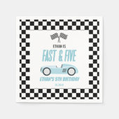 Fast & Five Blue Race Car 5th Birthdayパーティー スタンダードカクテルナプキン (正面)