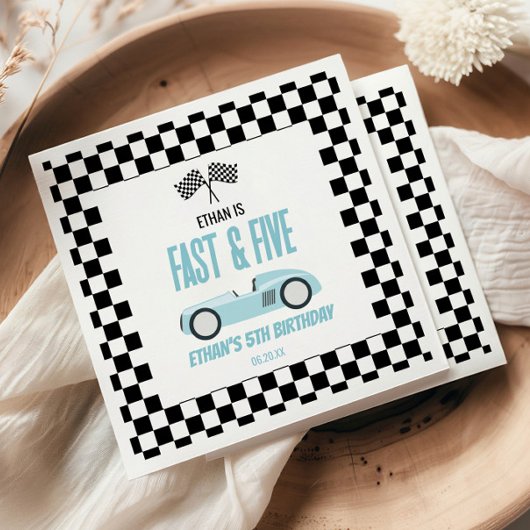 Fast & Five Blue Race Car 5th Birthdayパーティー スタンダードカクテルナプキン