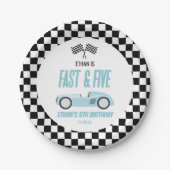 Fast & Five Blue Race Car 5th Birthdayパーティー ペーパープレート (正面)