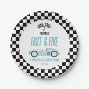 Fast & Five Blue Race Car 5th Birthdayパーティー ペーパープレート