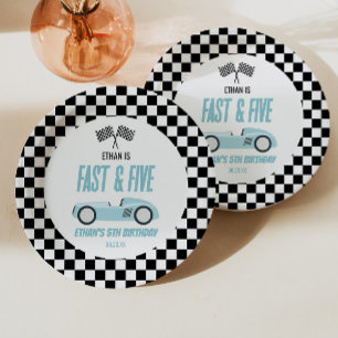 Fast & Five Blue Race Car 5th Birthdayパーティー ペーパープレート