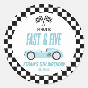 Fast & Five Blue Race Car 5th Birthdayパーティー ラウンドシール