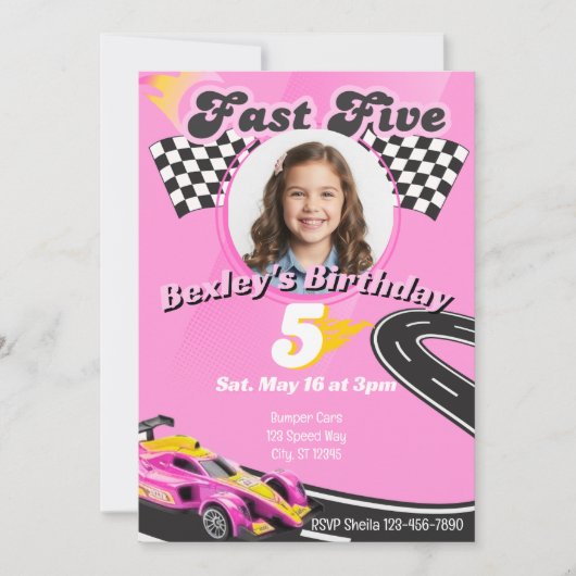 Fast Five, Picture Pink Racing 5th Birthday 招待状 (正面)