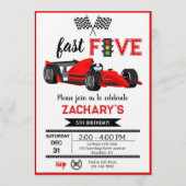Fast & Five Red Flame Race Car 5th Birthday Party 招待状 (正面)
