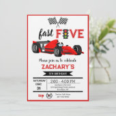 Fast & Five Red Flame Race Car 5th Birthday Party 招待状 (スタンド正面)