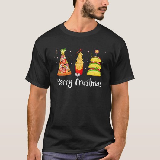 Fast Food Christmas Tree Taco Pizza French Fries C Tシャツ (正面)