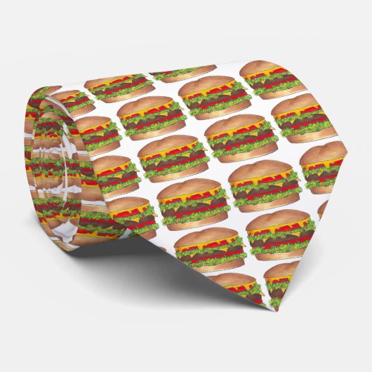Fast Food Foodie Hamburger Cheeseburger Burger Tie ネクタイ (ロール)